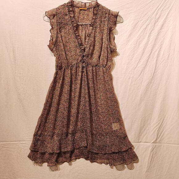 Anama Sz Medium Sheer Brown Fall Floral Chiffon Ditsy Mini Dress Autumn Tones - Picture 10 of 10